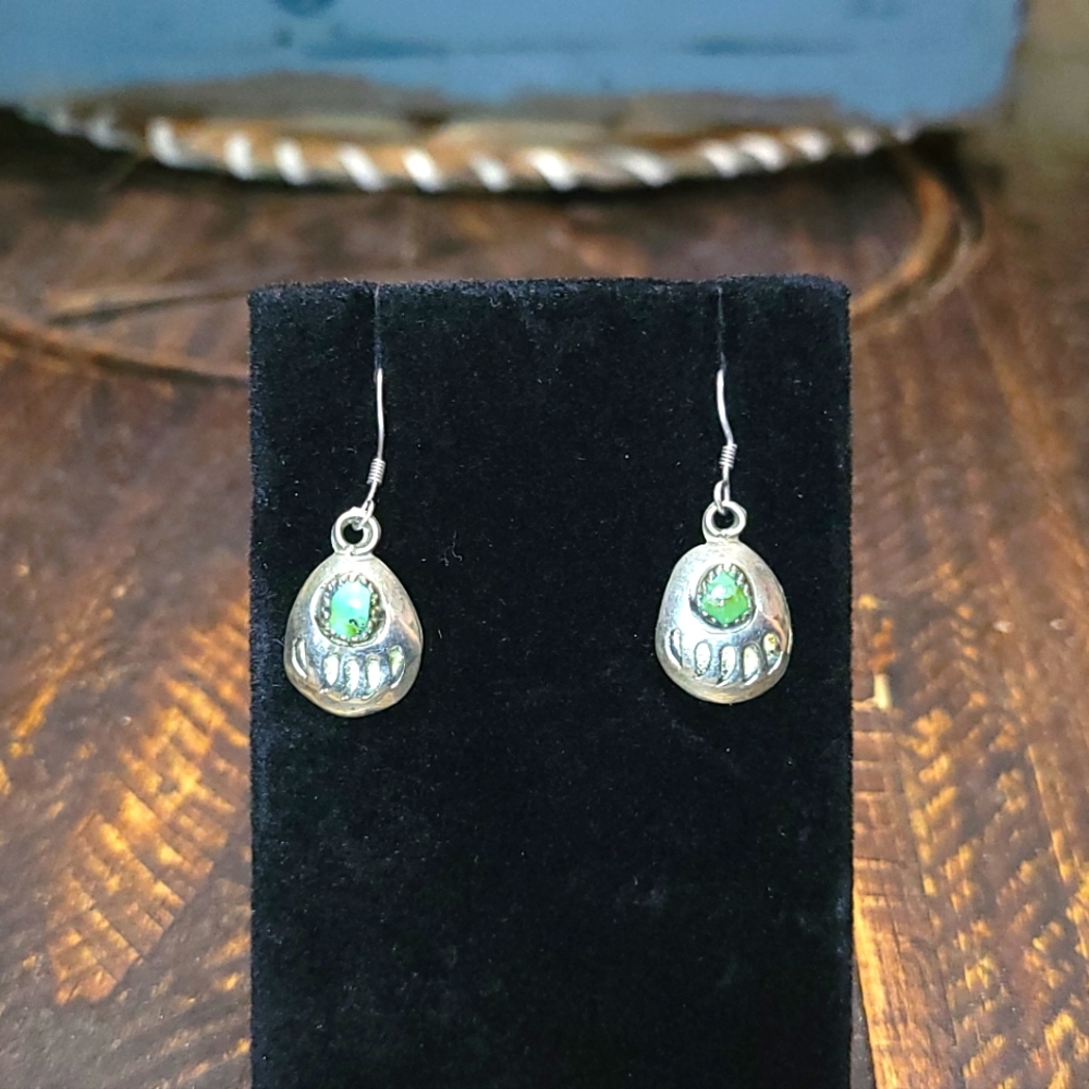 Vintage Green Turquoise Bear Claw Earrings
